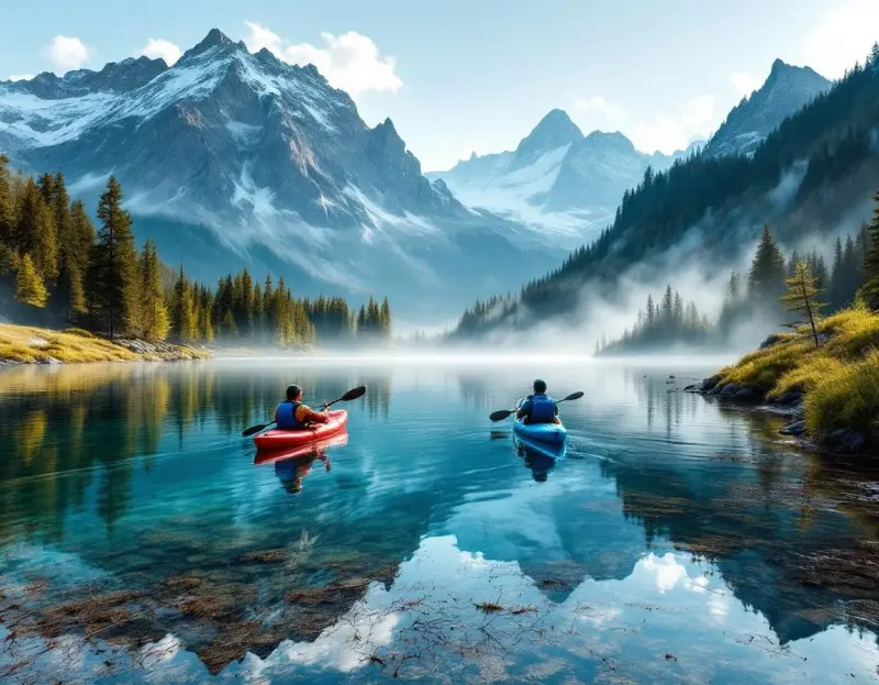 Mountain lake at sunrise with reflection