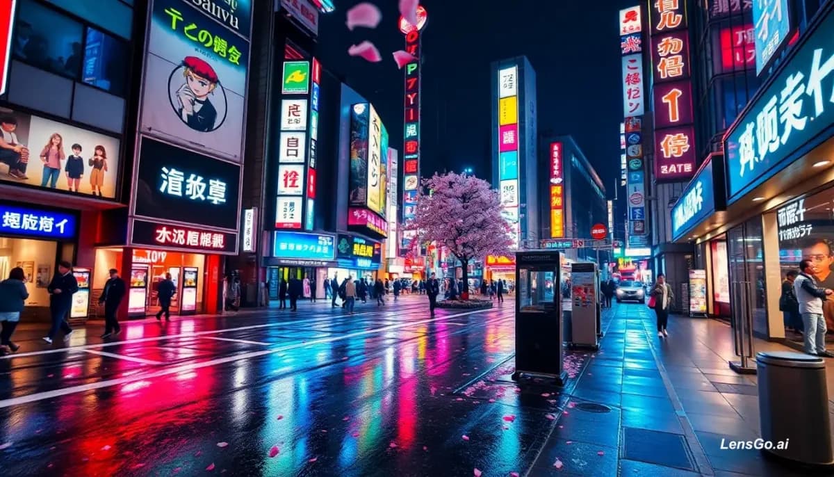 Neon-lit cyberpunk cityscape at night